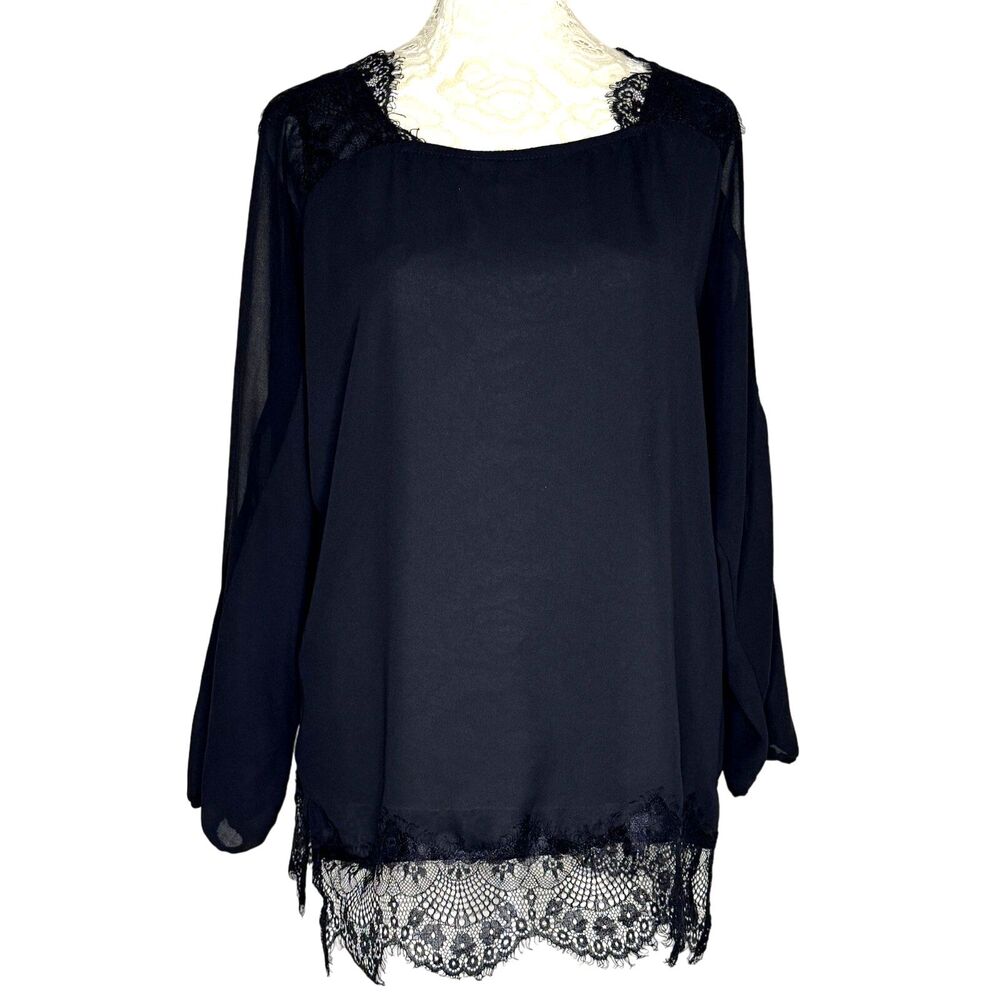 Siberian Sheer Chiffon Lace Trim Dolman Sleeve Blouse Top 38 US M